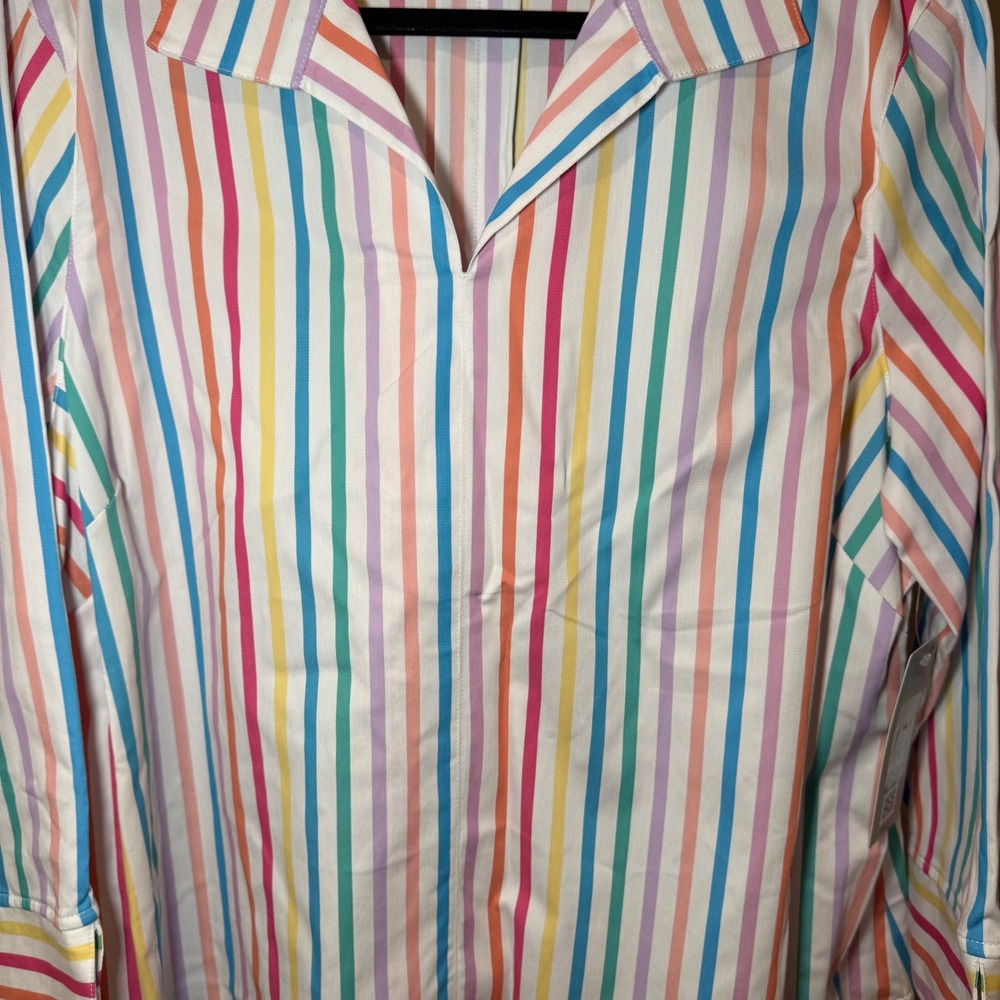 Ali Miles NWT Collared Striped Shirt Pastel Size Large - Picture 3 of 10